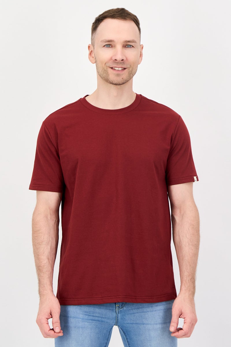 Fudo Men Crew Neck Short Sleeve Solid T-Shirt, Dark Red - Image 1